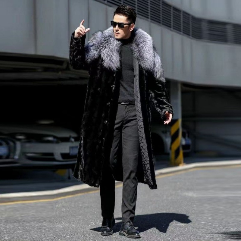 Winter Clothing Brand - メンズフェイクミンクロングファーコート,ブラックカラー,ウォームウインドブレーカー,ラージサイズ,ファーカラー,高級ブランド衣類,冬