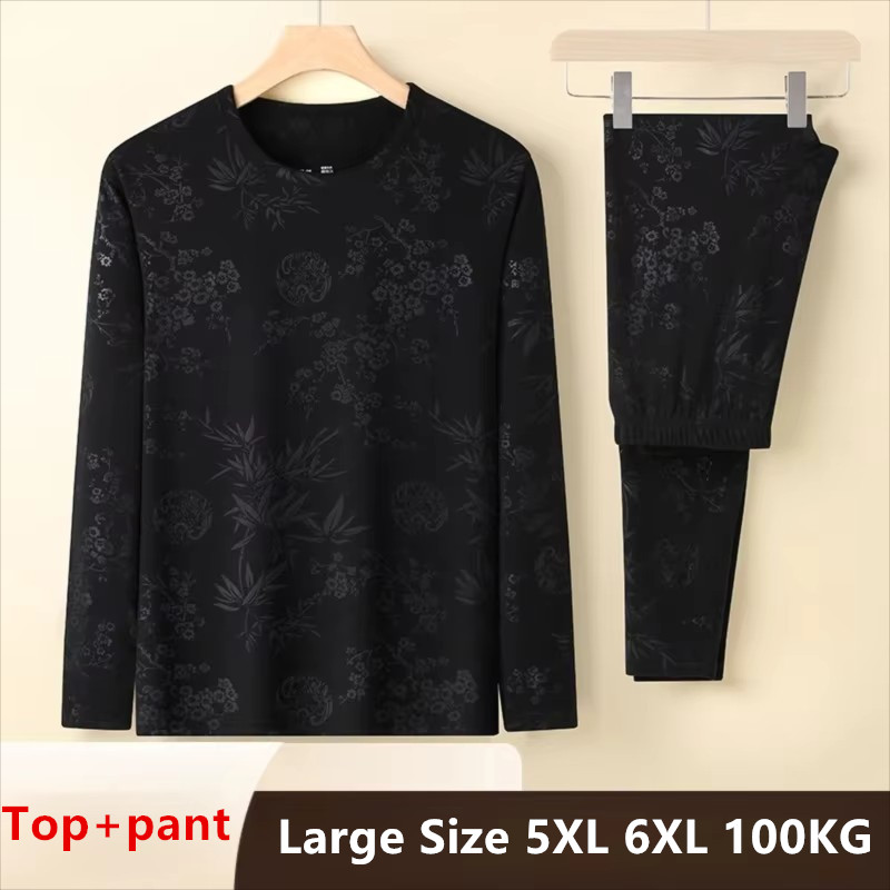 Warm Winter Clothing - 新着メンズサーマル下着セット プリント ファッション トレンド 秋冬 ラウンドネック