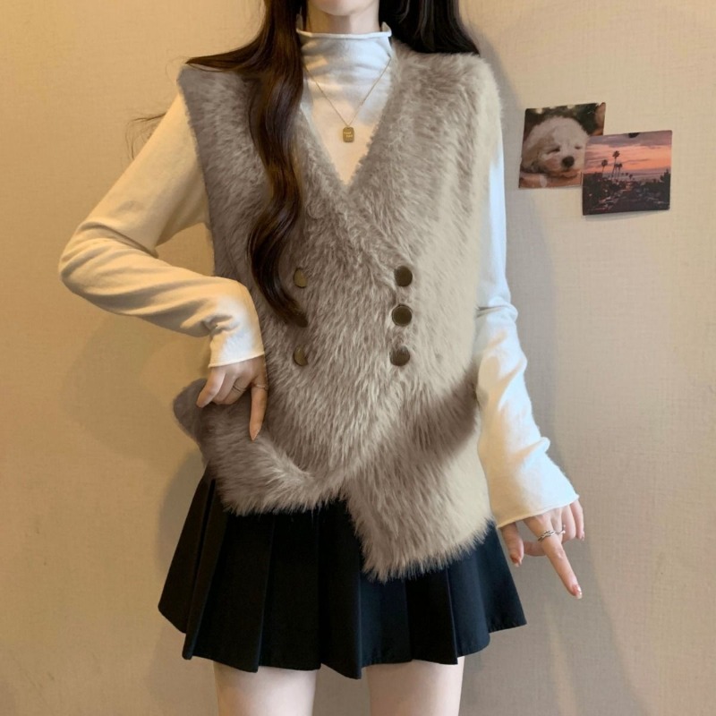 Winter Clothing Trends 2025 Women'S - ニットベスト女性用カーディガン衣類販売トップスチョッキ 2025 トレンド若々しい服カジュアルライトウール固体女性セーター