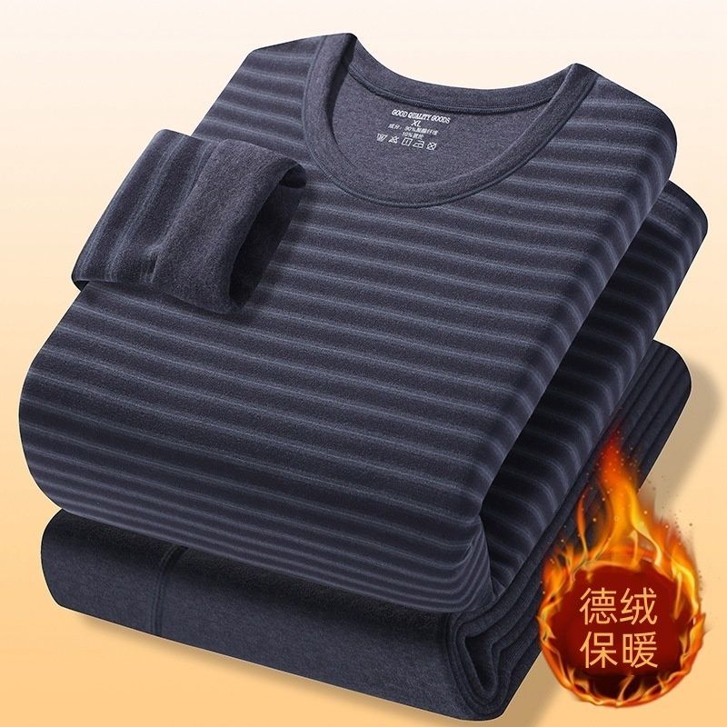 Warm Winter Clothing - 2025年秋冬用サーマル下着セット メンズ 両面ドイツベルベット 防寒インナーシャツ クルーネック ロングジョンズ