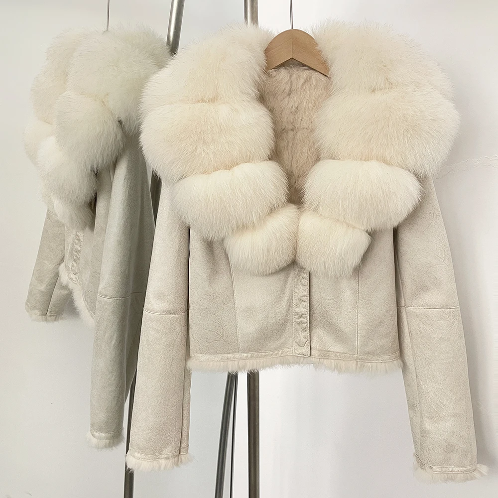 Winter Clothing Store - OFTBUY 天然フォックスファーカラーコート 秋冬 レディース 新ファッション スエード衣料