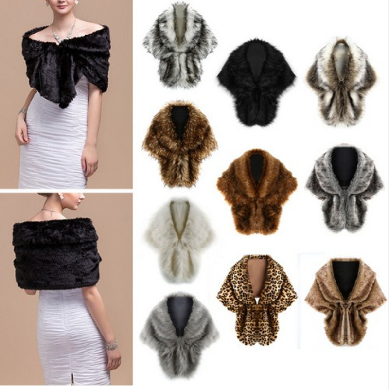 Winter Clothing Online - 無地フェイクファー ロングプラッシュショール Vネック オープンフロント ショートケープ 秋冬用