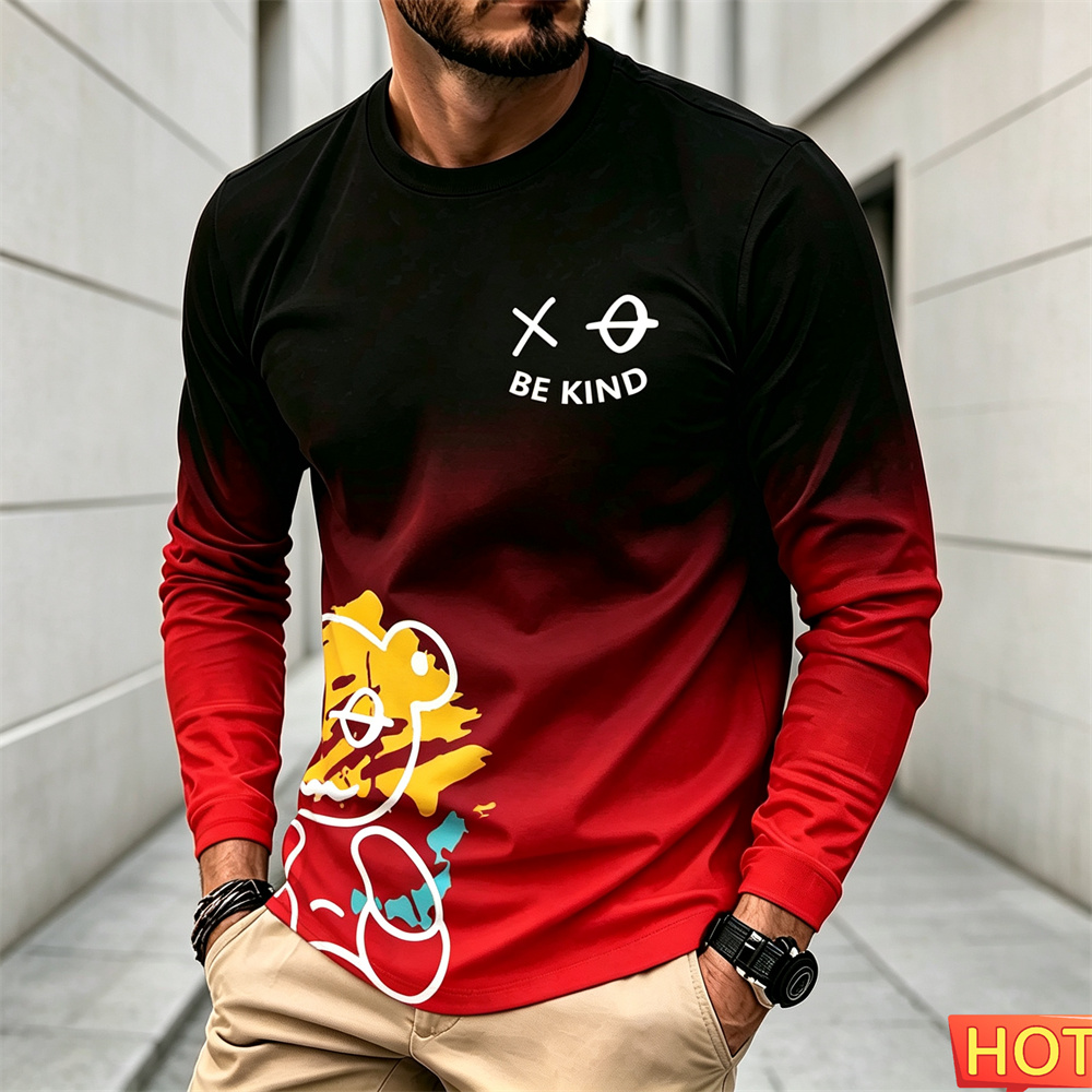 Winter Clothing - メンズ秋冬カジュアル長袖Tシャツ、漫画柄、ラウンドネックTシャツ、コットン製快適なメンズY2Kファッションウェア
