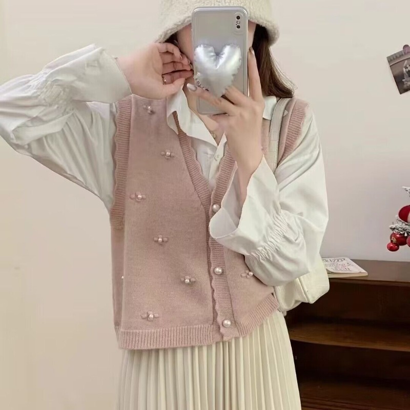 Winter Clothing Trends 2025 Women'S - ピンクのニットベスト レディース カジュアル Y2Kファッション トレンド2025 セール中