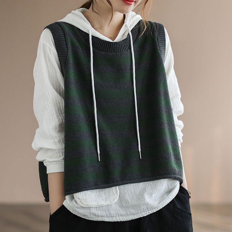 Winter Clothing Trends 2025 Women'S - 女性用ニットベスト ストライプ柄 軽量 暖かい服 トレンド2025 プロモーション