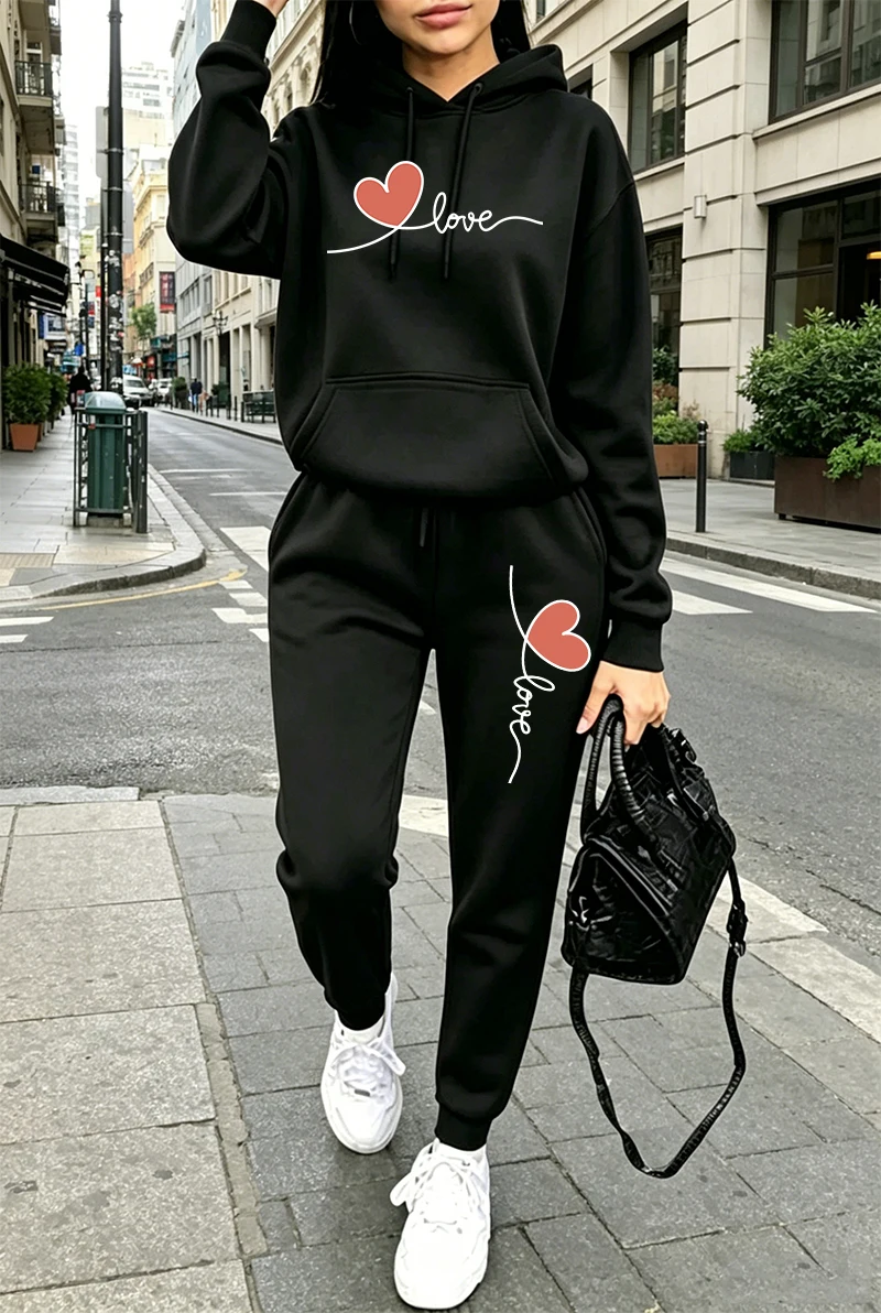 Winter Clothing - レディーストラックスーツプリントカジュアル長袖フーディスウェットシャツアウトドアスポーツジョギングウェア秋冬ファッションストリートウェア