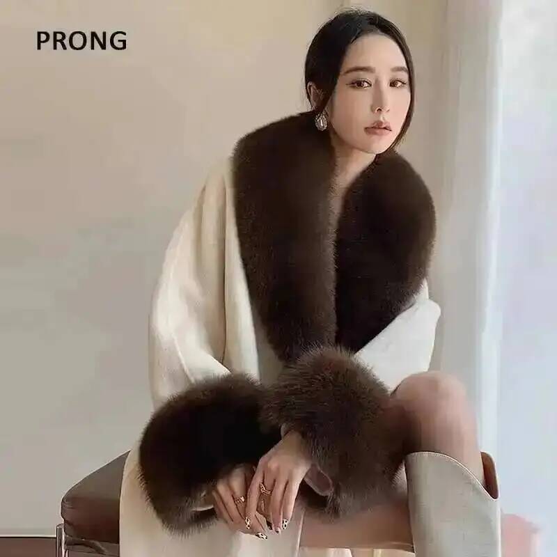 Winter Clothing Online - キツネの毛皮の襟,コートとジャケット,ふわふわの毛皮のヘッドギアとクッション,高級ブランド,スカーフのセット,ショール,100% 本物