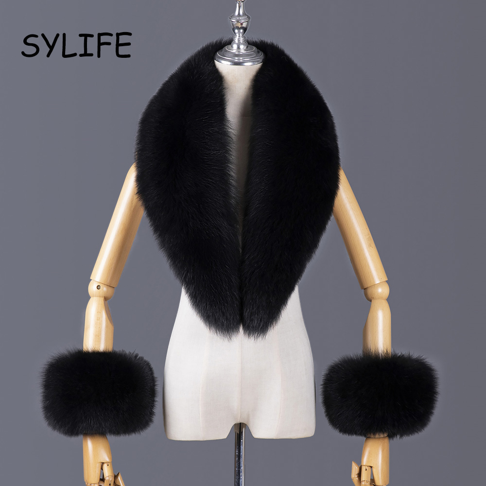 Winter Clothing Online - 2025年 本物の狐の毛皮の襟 冬 レディース 高級毛皮スカーフ 天然ファーの襟と袖口セット