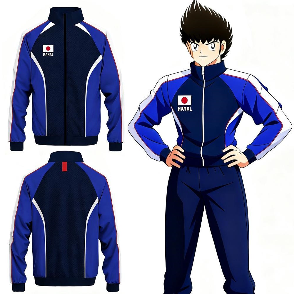 Winter Clothing Anime - 3D アニメキャプテン翼日本国旗ジャケット秋と冬アトムコスプレ衣装ユニセックスカスタマイズ可能なスタンドカラージャケット