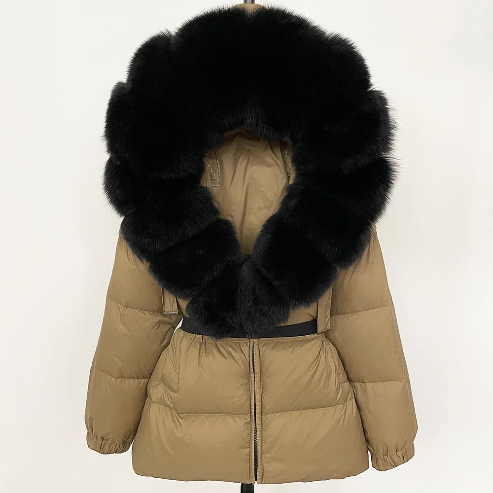 Winter Clothing Store - OFTBUYリアルファーコート冬服パファージャケット女性用フォックスファーフード付き暖かい90%ホワイトダックダウンコート女性用パーカー防水