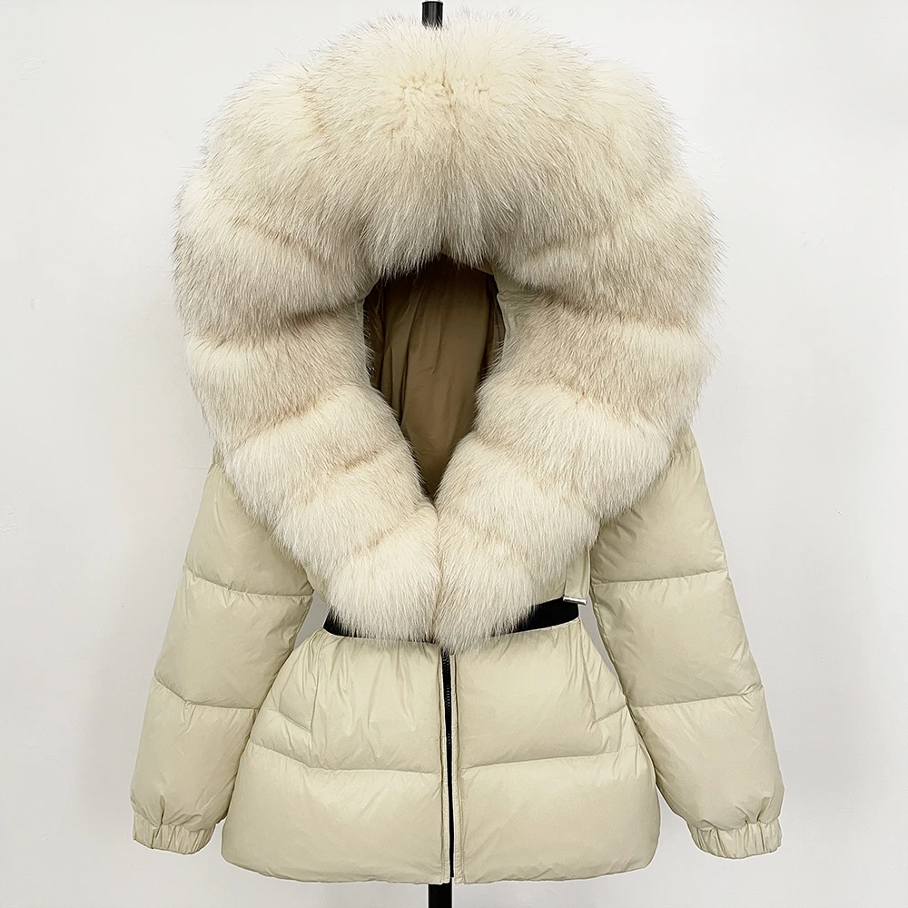 Winter Clothing Store - 90%ホワイトダックダウンコート ファッションフード付きリアルファーコート 冬服 パファージャケット レディース フォックスファー