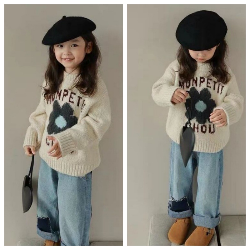 ソフトラウンドネック子供服店女の子のレターフラワープルオーバ - Winter Clothing Store のレビューと価格
