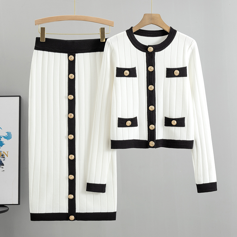 女性の秋と冬の新 O ネックカーディガンニットスカートセット - Winter Clothing Sale のレビューと価格