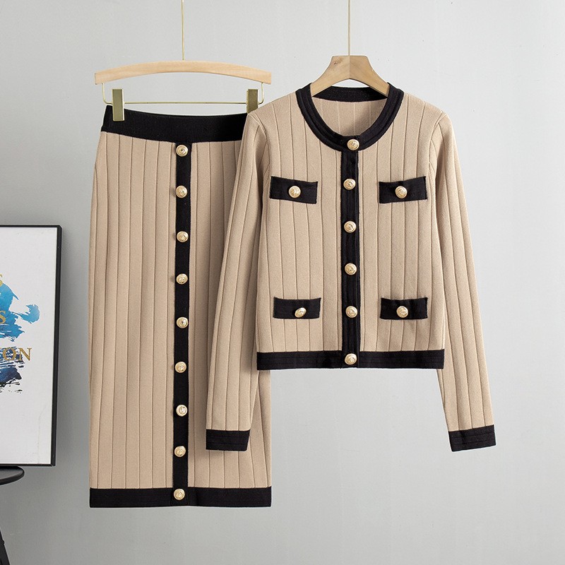 女性の秋と冬の新 O ネックカーディガンニットスカートセット - Winter Clothing Sale のレビューと価格