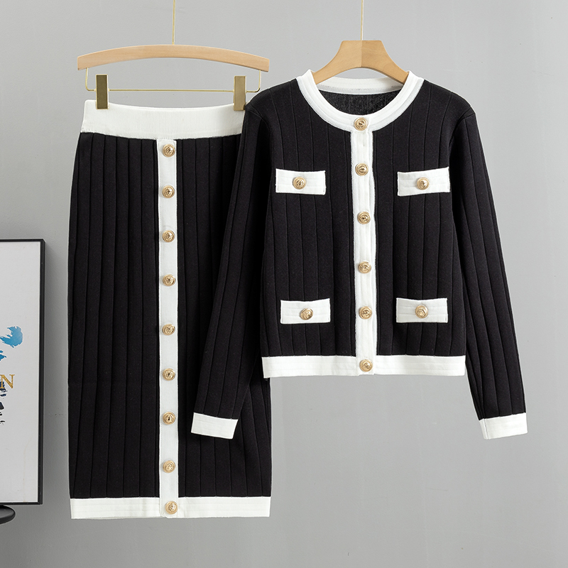 女性の秋と冬の新 O ネックカーディガンニットスカートセット - Winter Clothing Sale のレビューと価格