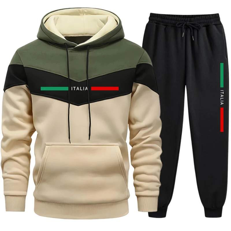 メンズフーディートラックスーツ 高品質カジュアルトリコロール - Warm Winter Clothing のレビューと価格