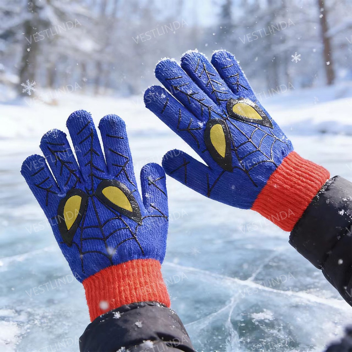 新しい冬用ソフトで暖かいスパイダーマン柄ニット手袋、漫画デザ - Warm Winter Clothing のレビューと価格
