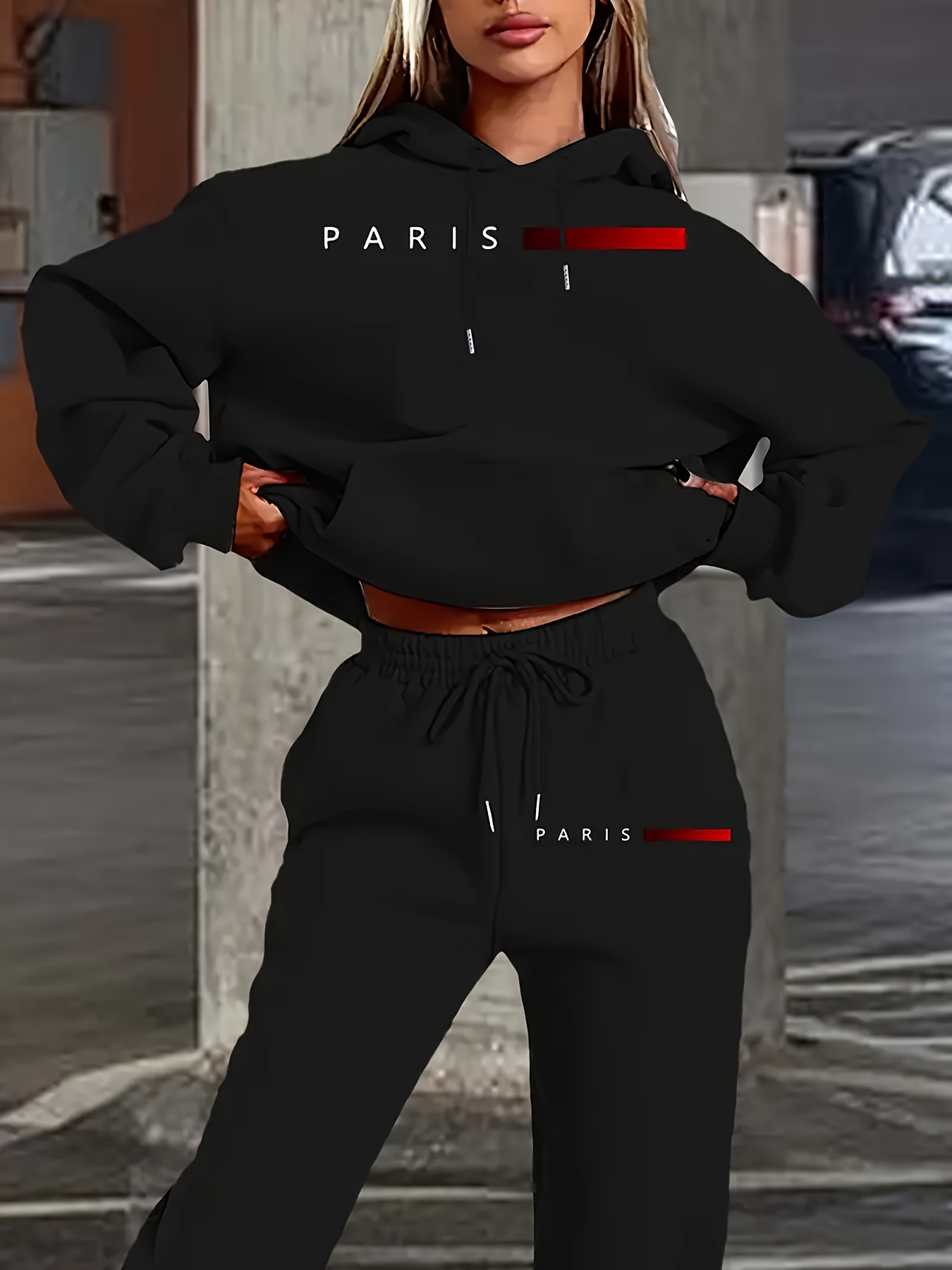 新作レディースセットアップ。パリの文字プリントが施された、高 - Winter Clothing のレビューと価格
