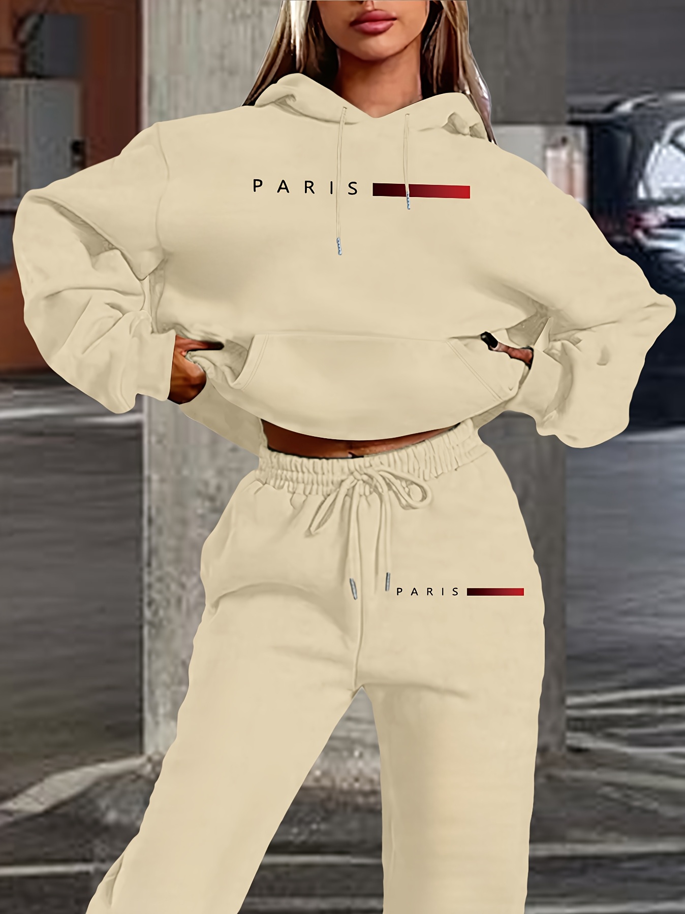 新作レディースセットアップ。パリの文字プリントが施された、高 - Winter Clothing のレビューと価格
