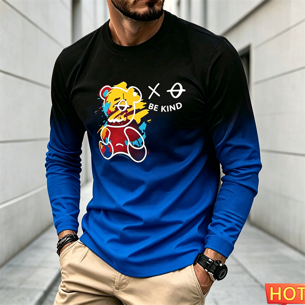 メンズ秋冬カジュアル長袖Tシャツ、漫画柄、ラウンドネックTシ - Winter Clothing のレビューと価格
