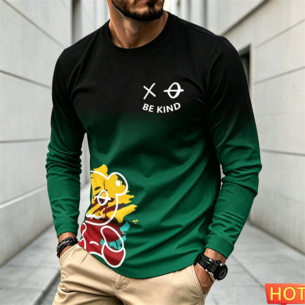 メンズ秋冬カジュアル長袖Tシャツ、漫画柄、ラウンドネックTシ - Winter Clothing のレビューと価格