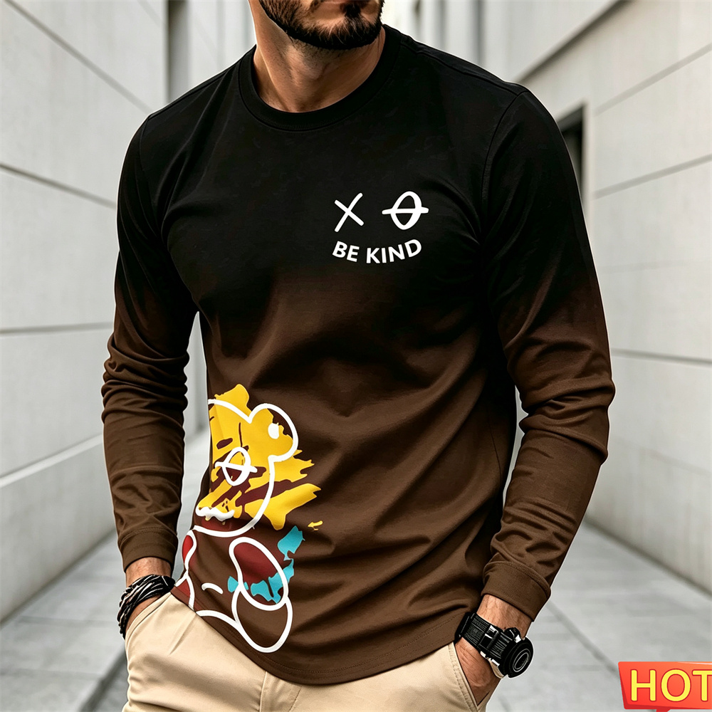 メンズ秋冬カジュアル長袖Tシャツ、漫画柄、ラウンドネックTシ - Winter Clothing のレビューと価格