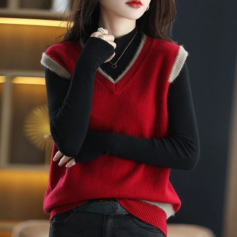 女性のセーターヴィンテージソリッドノースリーブチョッキ秋冬新 - Winter Clothing Trends 2025 Women'S のレビューと価格