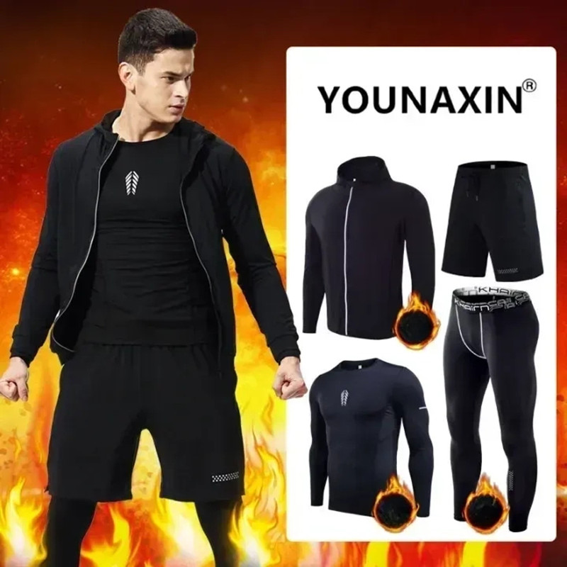 4 ピースメンズフィットネス衣類セット冬用サーマルウォーム弾 - Warm Winter Clothing のレビューと価格