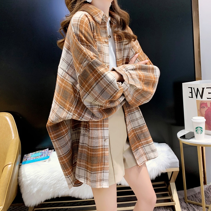 厚手のシャボンチェック柄シャツ女性の秋冬ルーズミッドレングス - Winter Clothing Store のレビューと価格