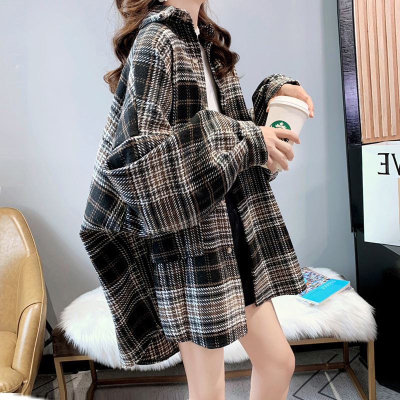 厚手のシャボンチェック柄シャツ女性の秋冬ルーズミッドレングス - Winter Clothing Store のレビューと価格