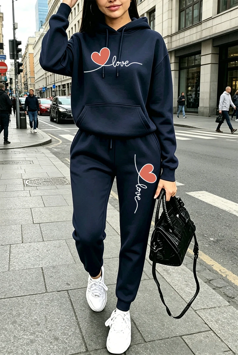 レディーストラックスーツプリントカジュアル長袖フーディスウェ - Winter Clothing のレビューと価格