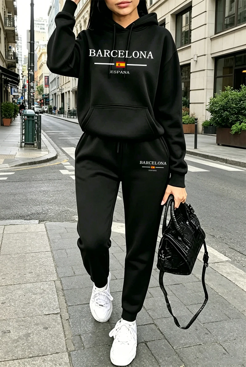 ファッションレディーストラックスーツプリントカジュアルフーデ - Winter Clothing のレビューと価格
