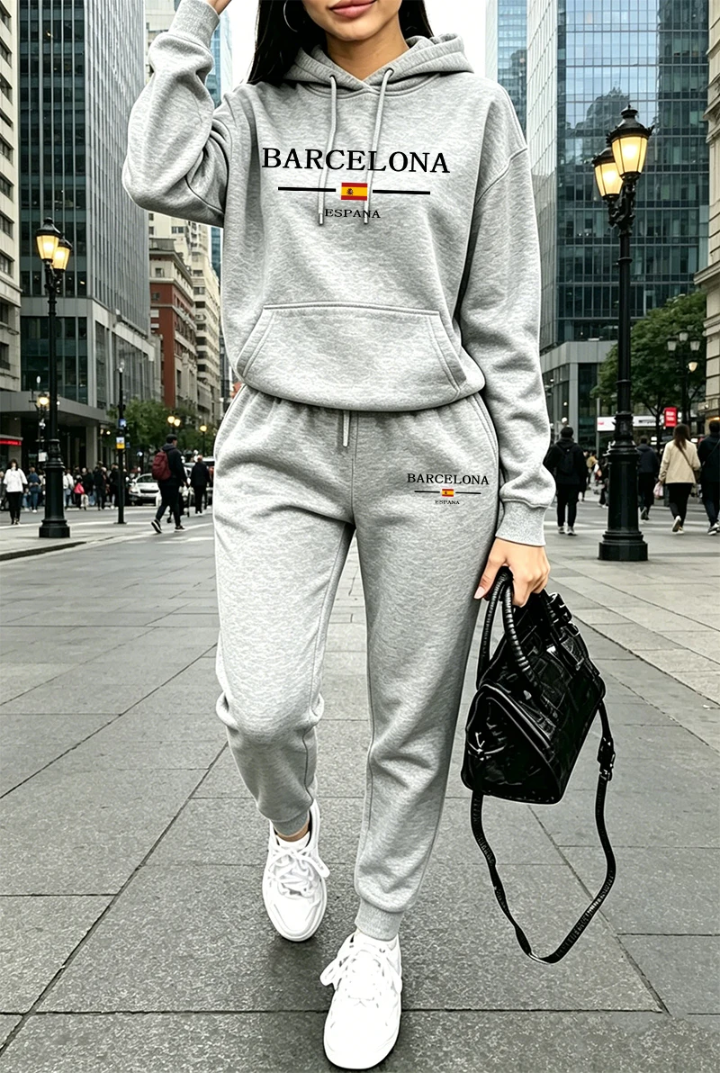 ファッションレディーストラックスーツプリントカジュアルフーデ - Winter Clothing のレビューと価格