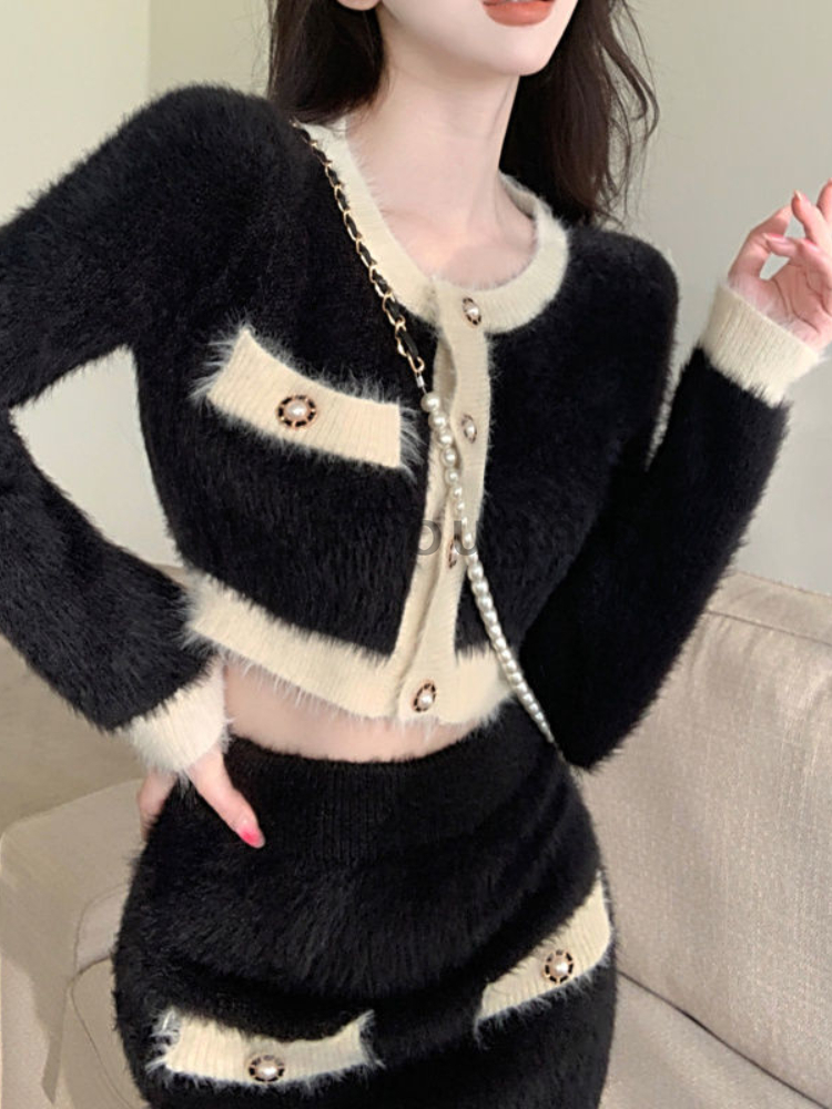 冬ふわふわニット 2 点セット女性パッチワークフレンチヴィン - Winter Clothing Sale のレビューと価格
