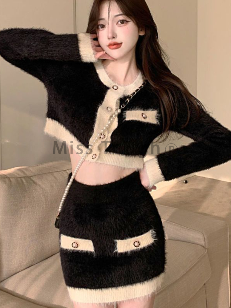冬ふわふわニット 2 点セット女性パッチワークフレンチヴィン - Winter Clothing Sale のレビューと価格
