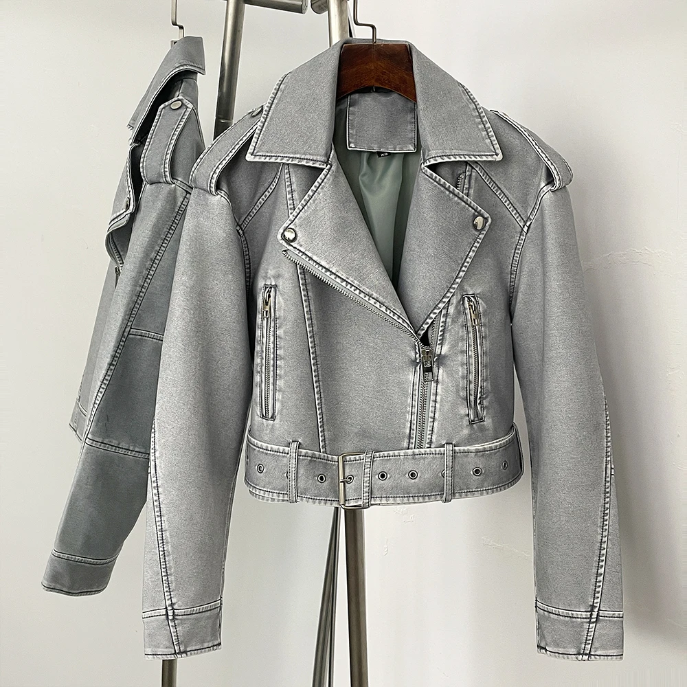 フェイクレザージャケット女性秋ショートトップ服長袖フェイクレ - Winter Clothing Store のレビューと価格